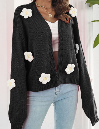 3D Flower Lantern Sleeve Knit Cardigan