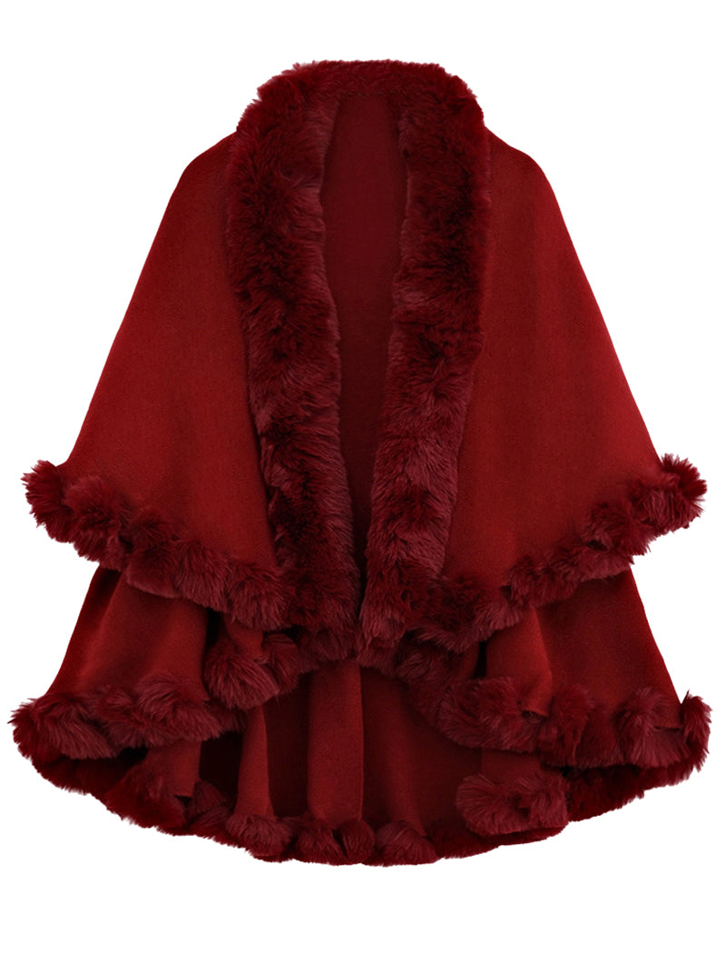 Faux Fur Trimmed Shawl Cape
