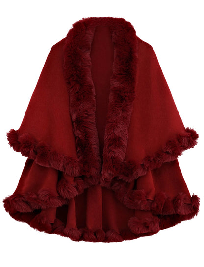 Faux Fur Trimmed Shawl Cape