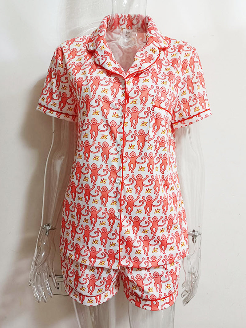 Monkey Print Shirt and Shorts Set