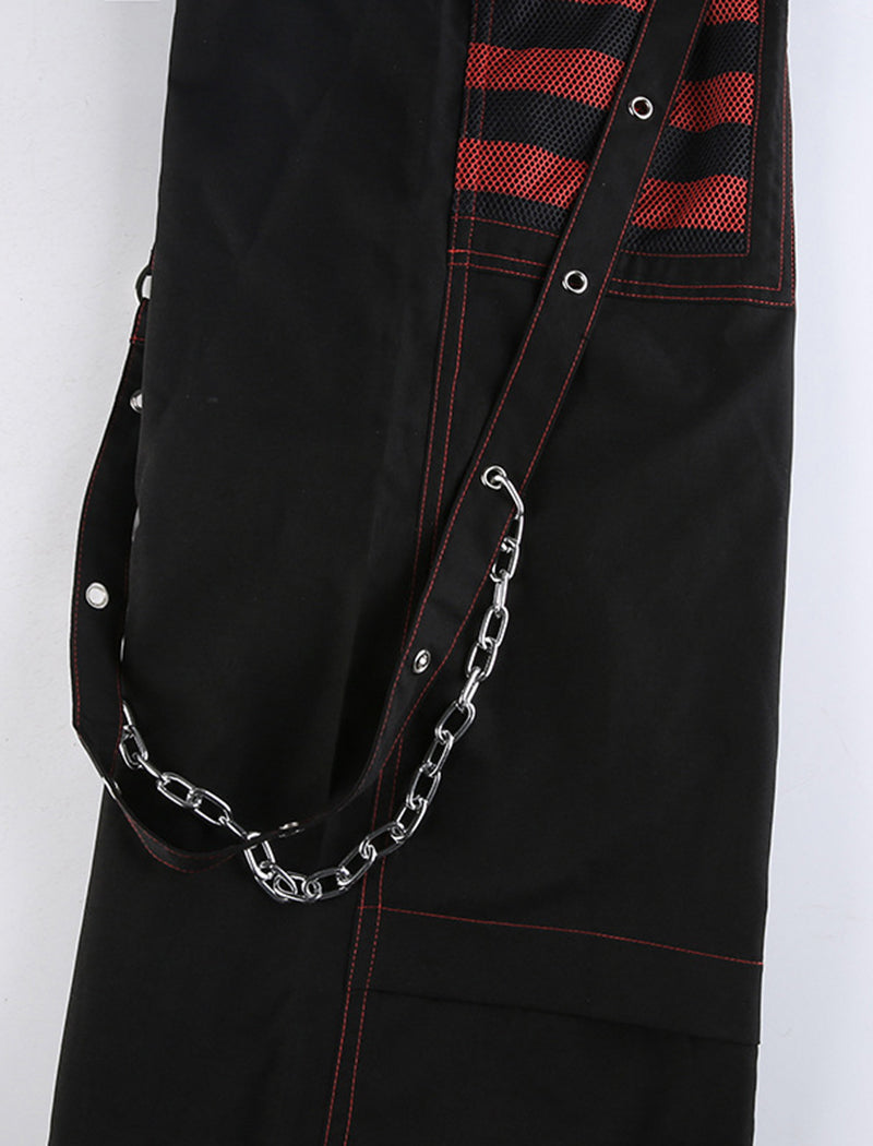 Color-Block Striped Mesh-Panel Wide-Leg Pants