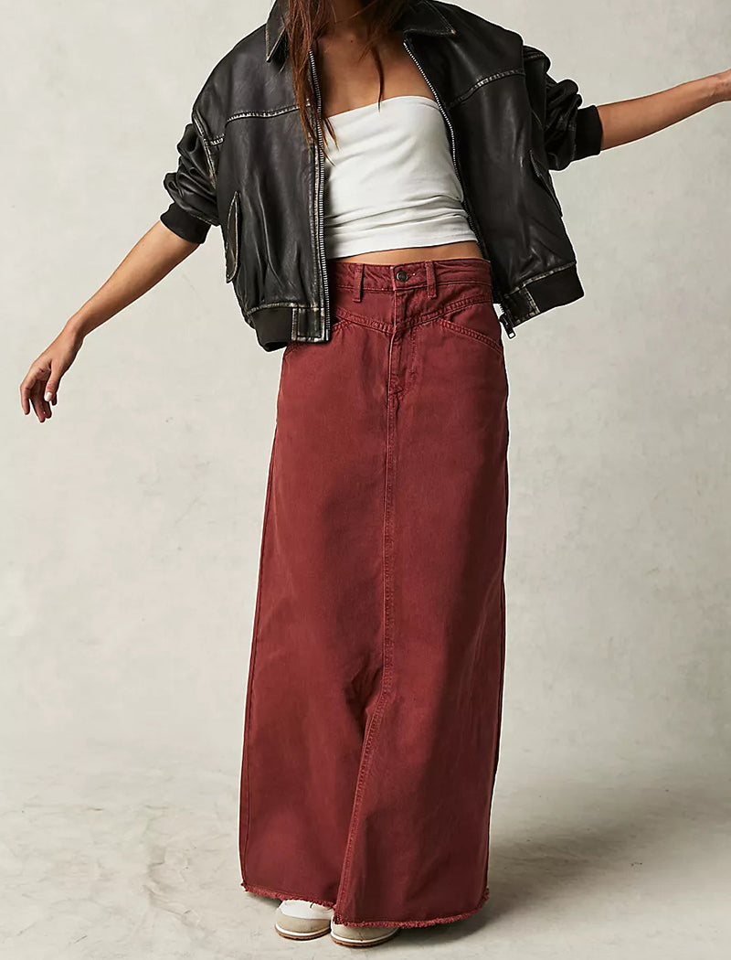 Maxi Denim Skirt with Relaxed Fit