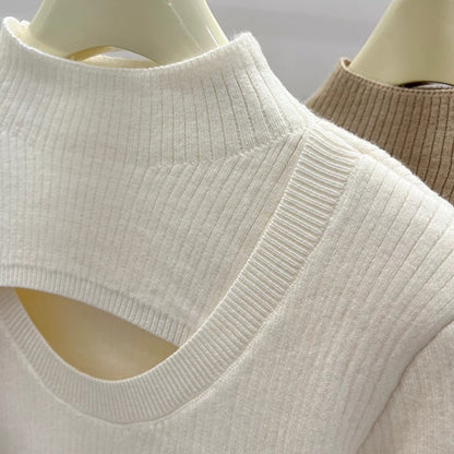 Fleece-Lined Mock Neck Cutout Sweater