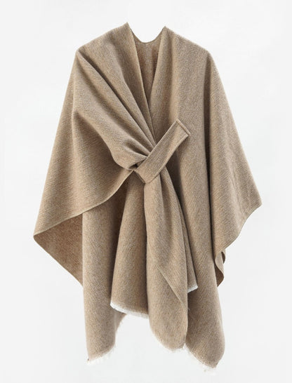 Two-Tone Oversized Shawl with Contrast Trim