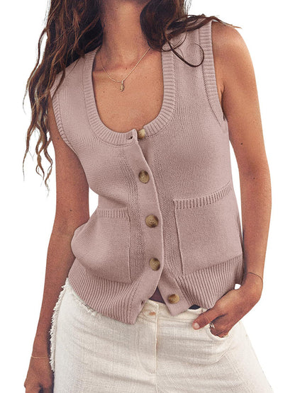 Buttoned Sleeveless Knit Vest