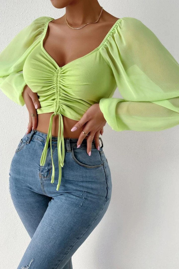 Ruched Long Sleeve Crop Top