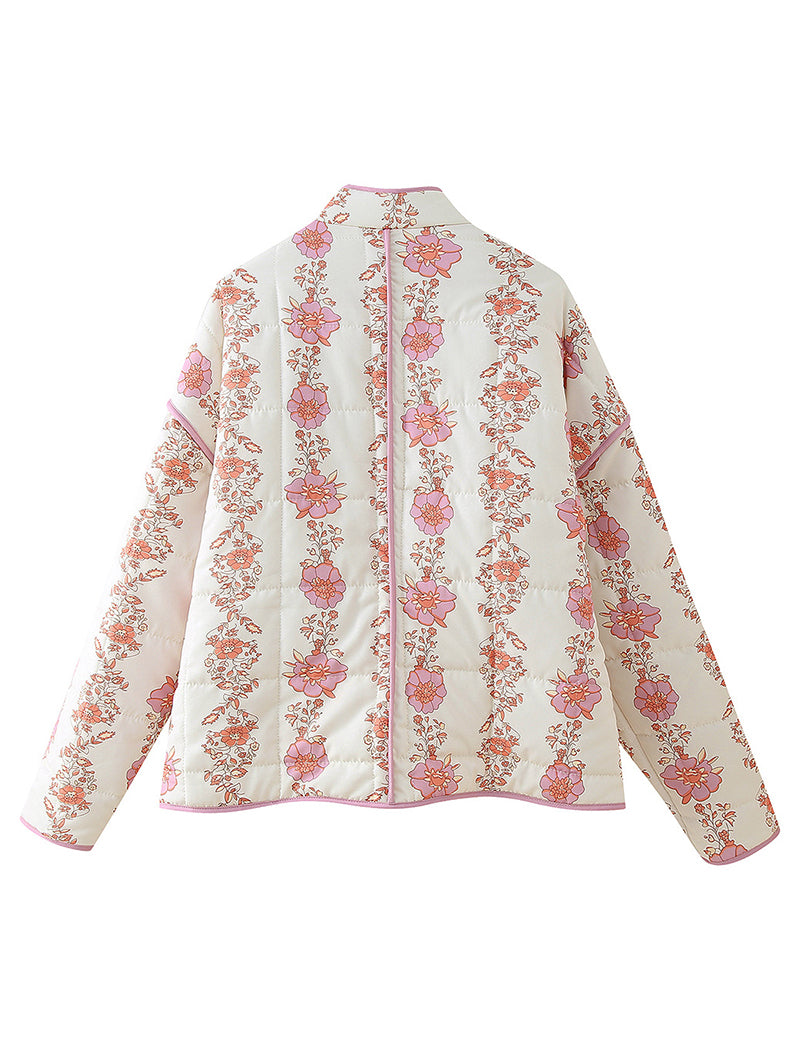 Floral Quilted Jacket with Front Pockets