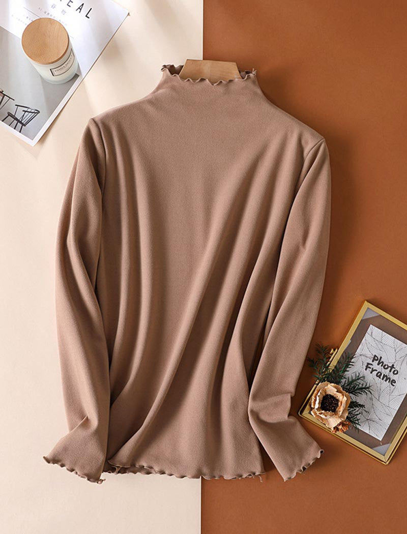 Ruffled Mock Neck Long-Sleeve Top