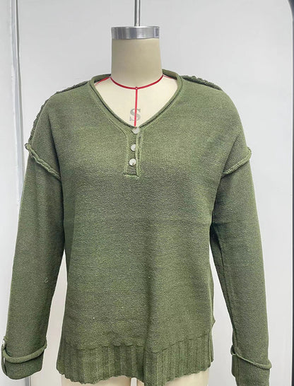 Button-Front Relaxed Knit Sweater