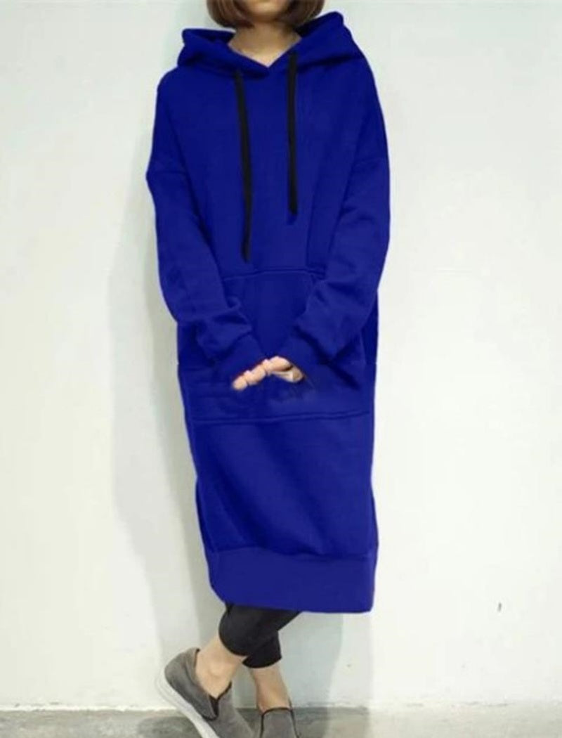 Long Sleeve Solid Color Casual Hoodie Dress