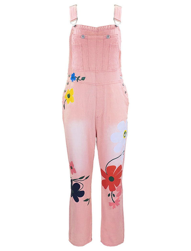 Floral Denim Overalls