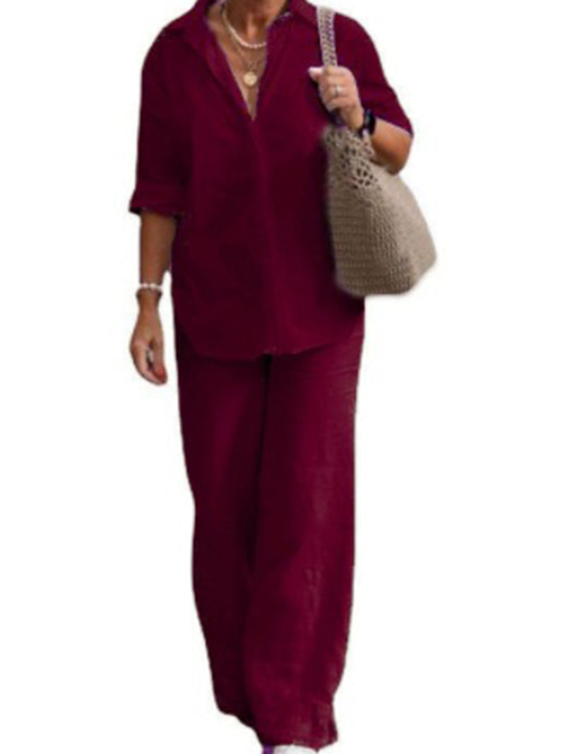 Long-Sleeve Shirt and Wide-Leg Pants Set