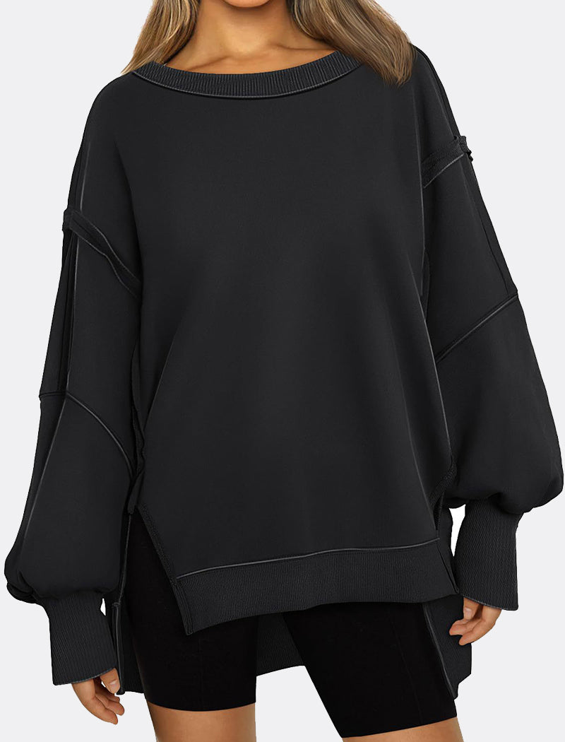 Oversized Long-Sleeve Split-Hem Top