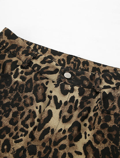 Leopard Print Flared Wide-Leg Pants