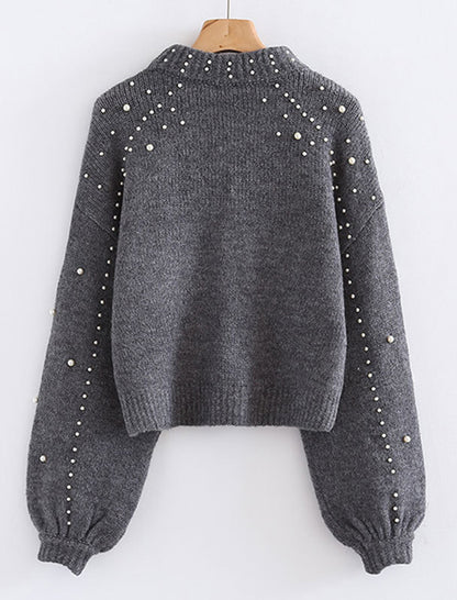 Pearl Embellished Mock Neck Sweater