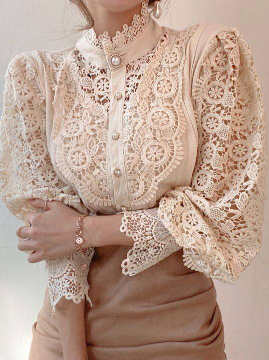 Lace Puff-Sleeve Blouse