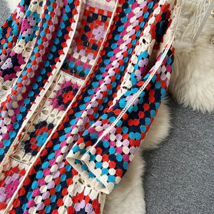 Bohemian Long Crochet Open-Front Cardigan