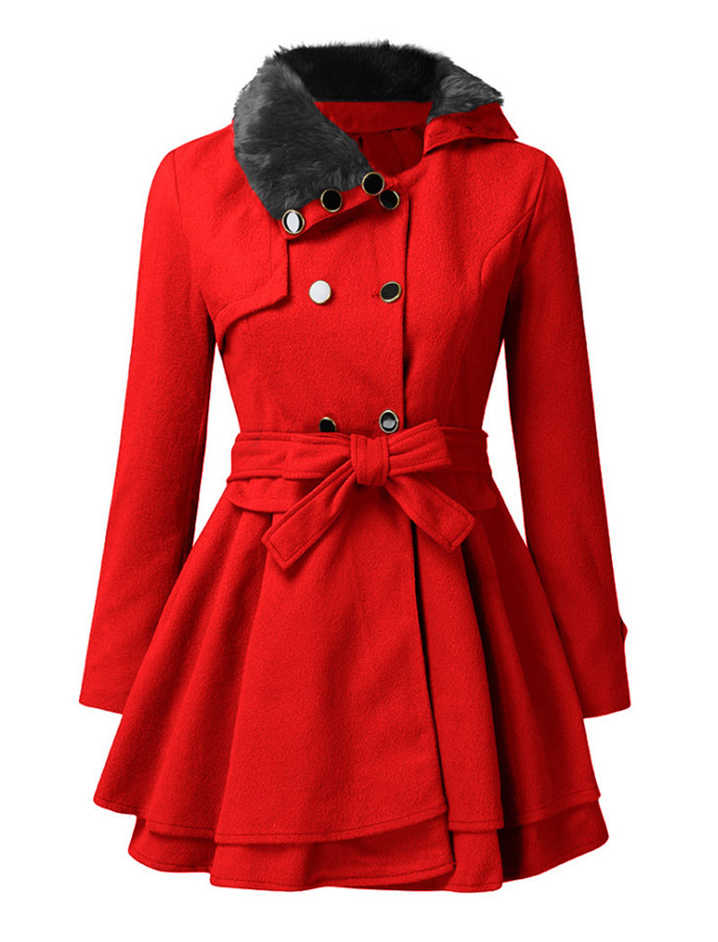 Double-Breasted Belted Flared Coat