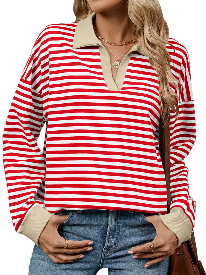 Striped Polo Neck Top