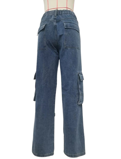 Utility Denim Cargo Pants with Elastic Waist