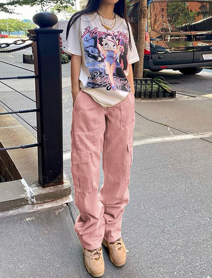 Denim Semi-Elastic Cargo Pants