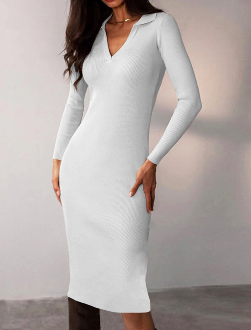 Fitted Ribbed Knit Midi Dress