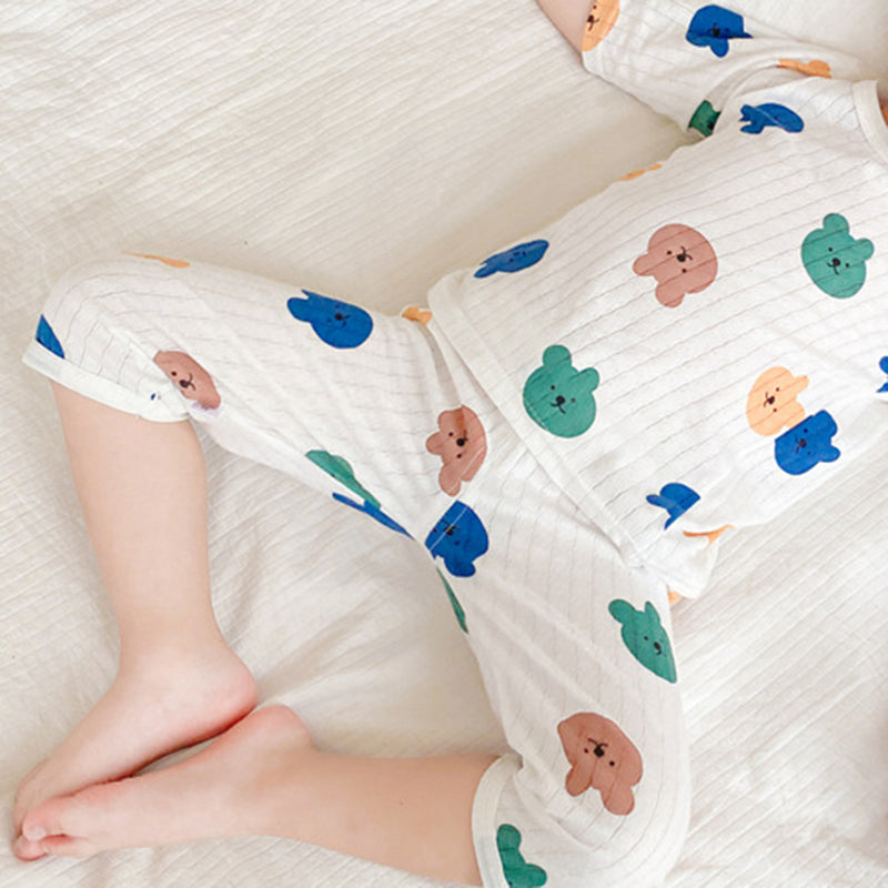 Cartoon Print Short-Sleeve Top and Pants Pajama Set (Kids)