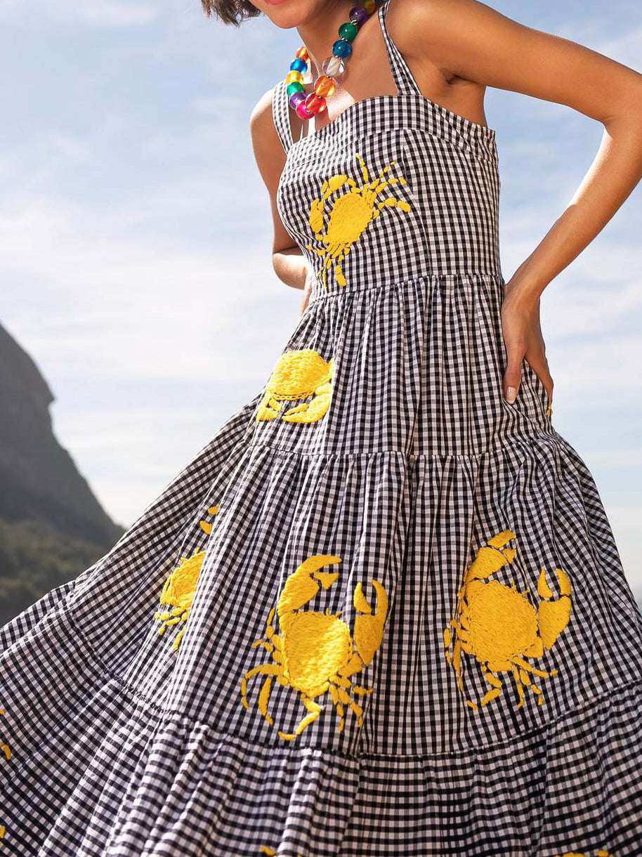 Gingham Graphic Print Maxi Dress