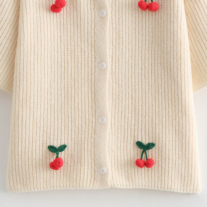 Cherry Applique Button-Front Cardigan