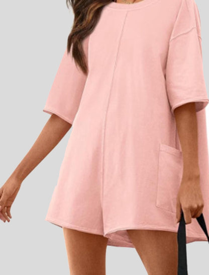 Short Sleeve Backless V-Neck Loose Romper