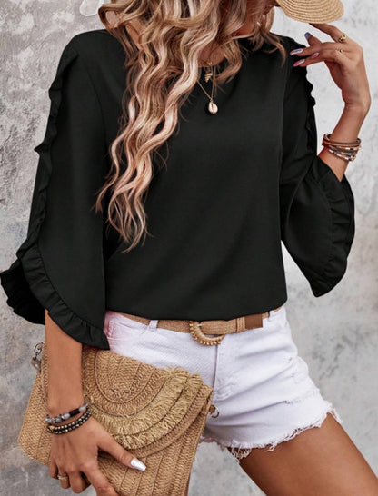 Ruffled Sleeve Loose Fit Top