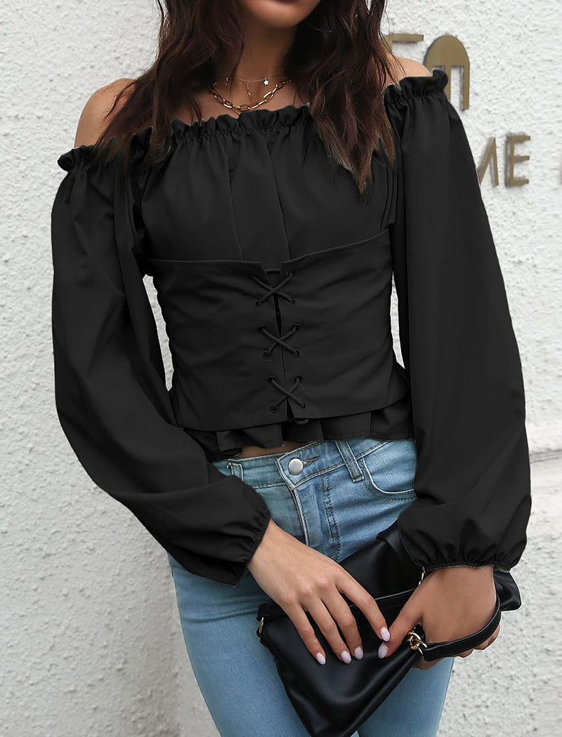 Off-Shoulder Lantern Sleeve Cropped Top