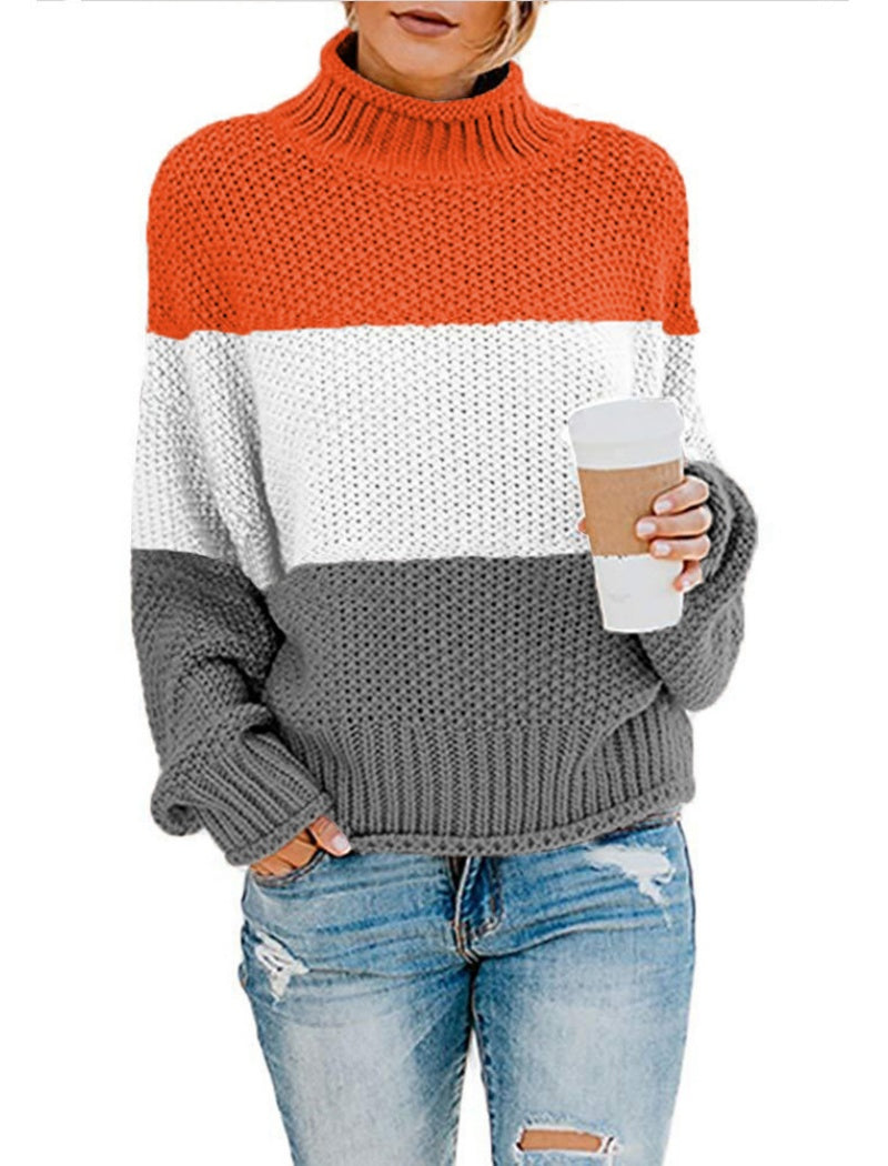 Colorblock Knit Turtleneck Sweater
