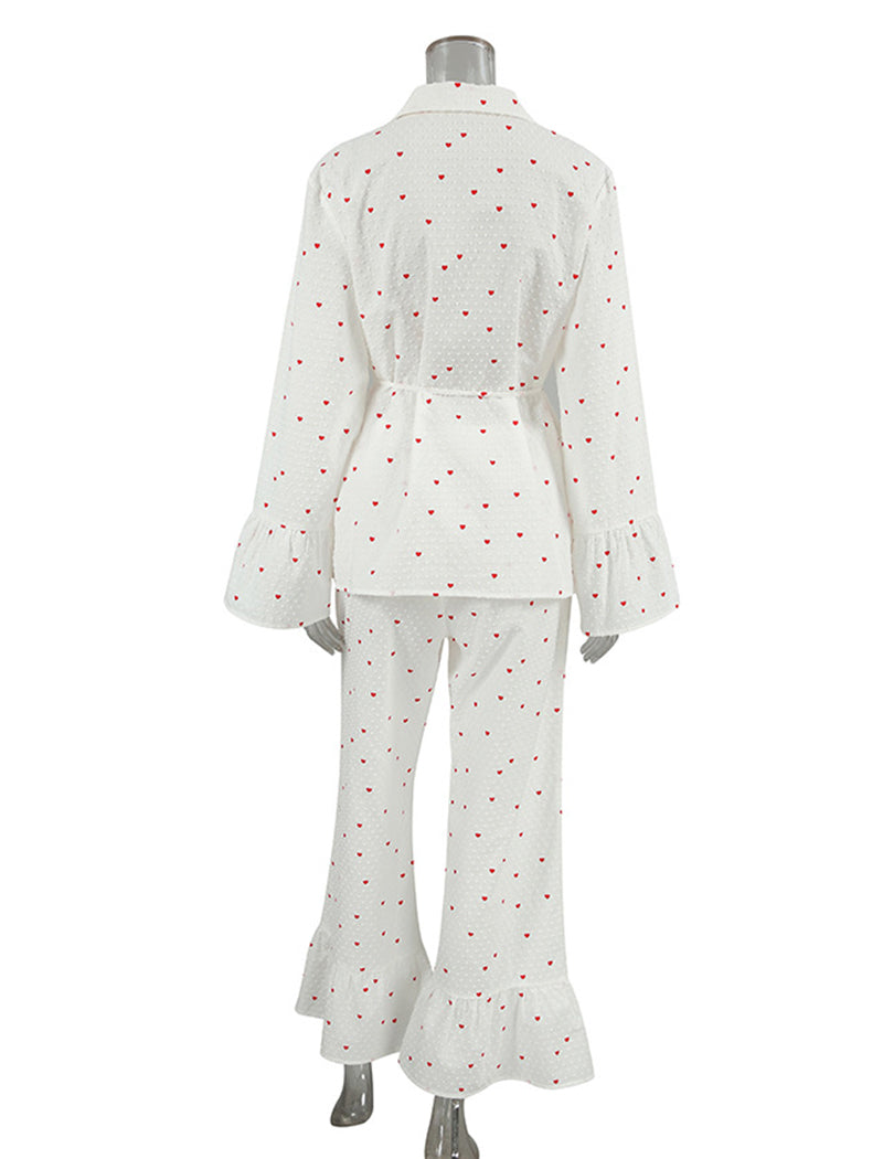 Heart Print Long Sleeve Pajama Set