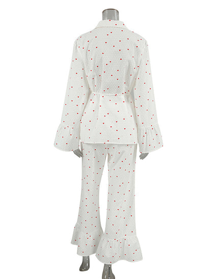 Heart Print Long Sleeve Pajama Set