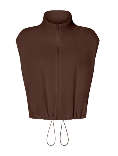 Drawstring High Neck Cropped Vest