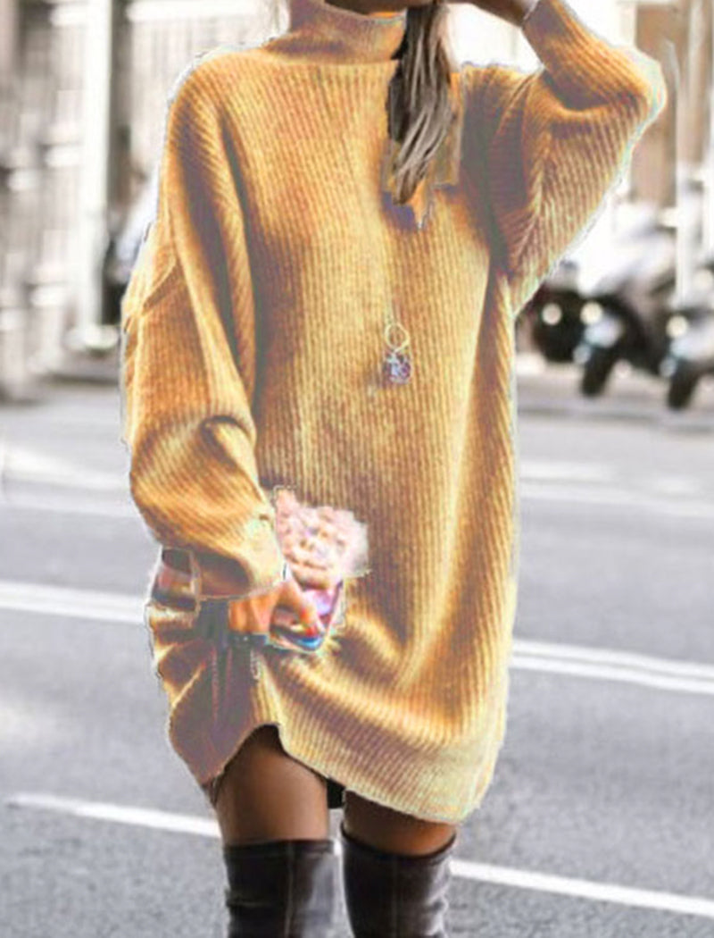 Oversized High-Neck Sweater Dress