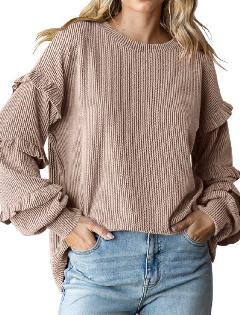 Ruffled Sleeve Knit Top