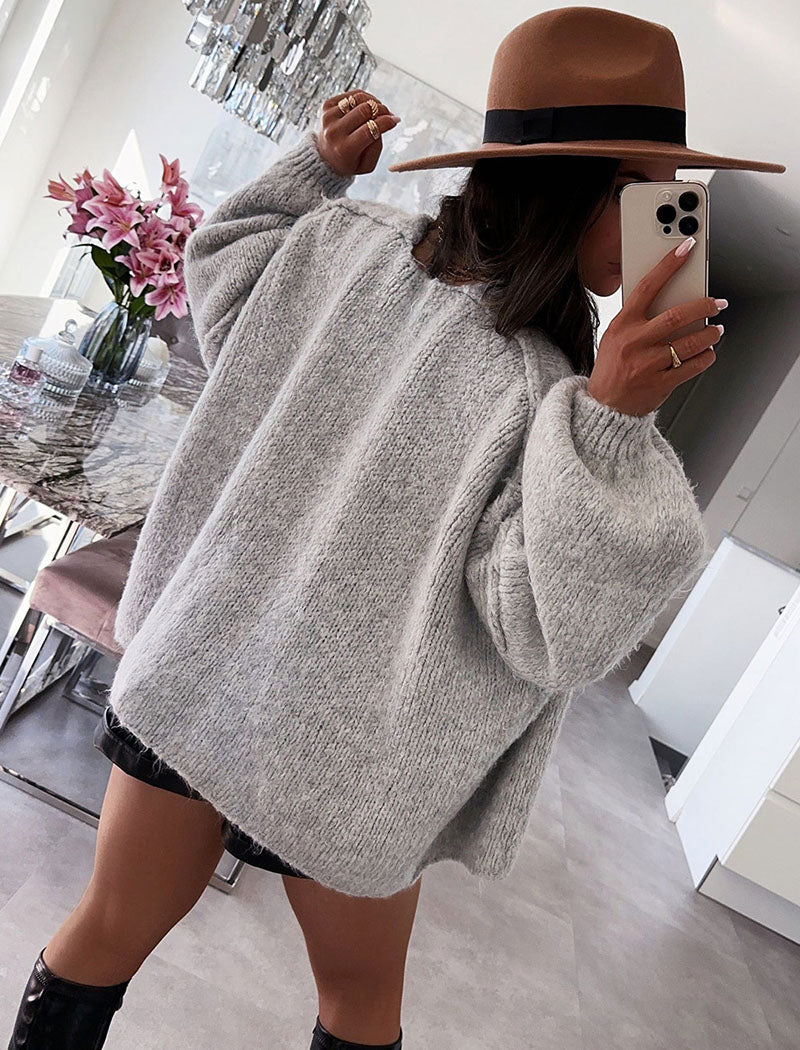 Balloon Sleeves Oversized Knit Cardigan