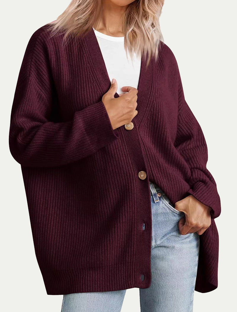 Cozy Button-Up Cardigan with Drop Shoulders