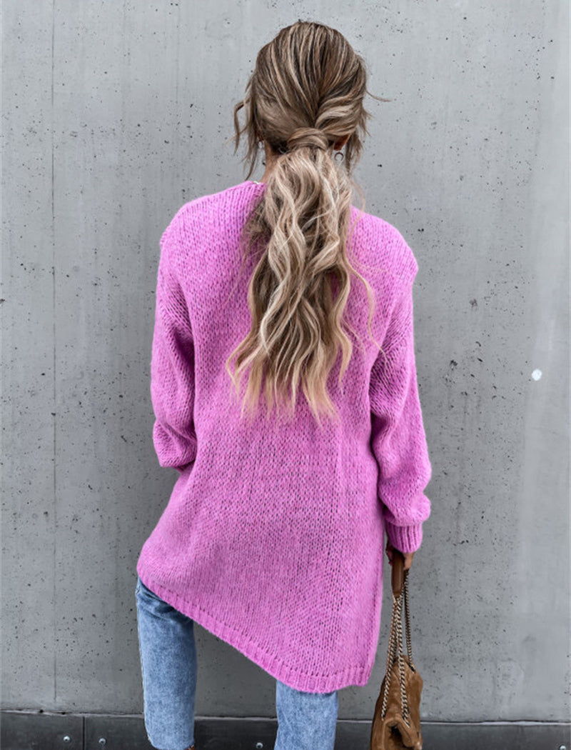 Solid Long-Sleeve Knit Cardigan