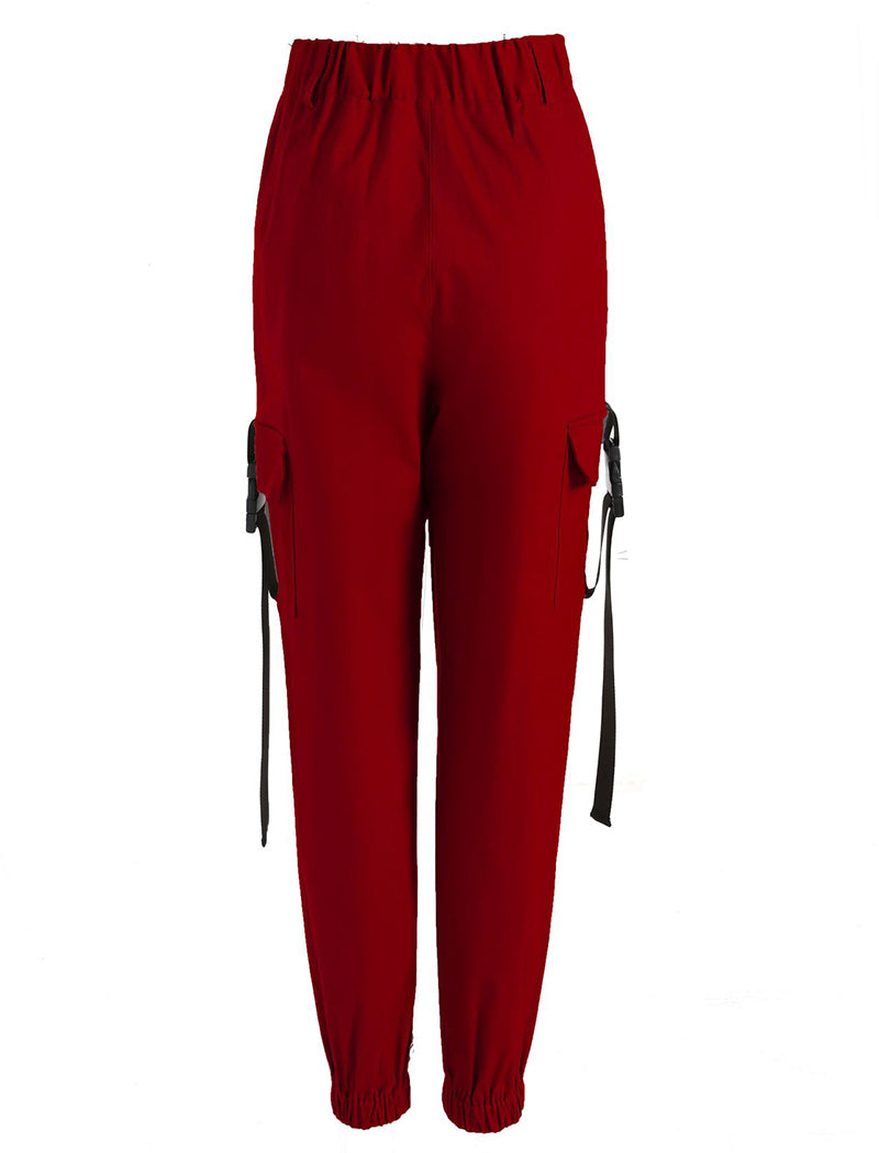 Ribbon Backpack Button Casual Pants