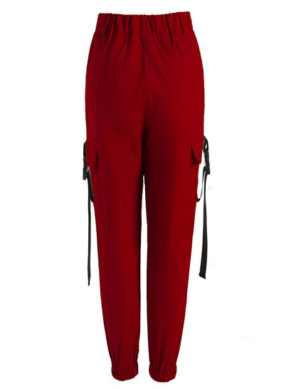 Ribbon Backpack Button Casual Pants