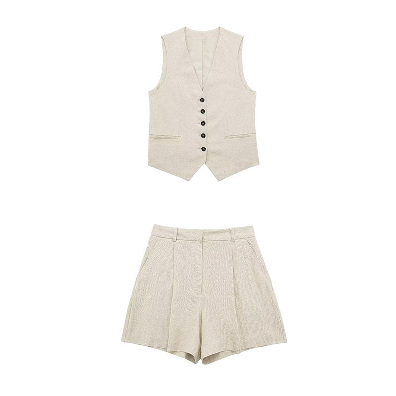 Button-Up Vest and Shorts Set