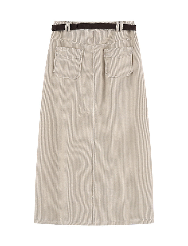 Corduroy High-Waist Midi Skirt