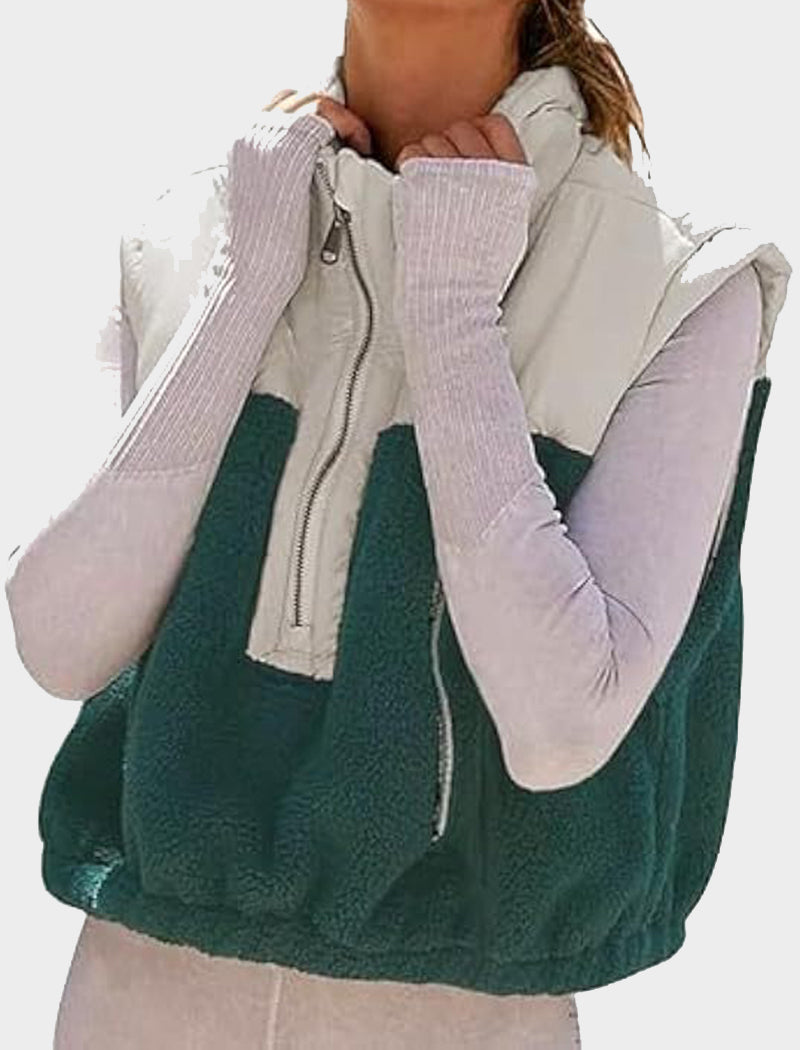 Color-Blocked Half-Open Collar Vest