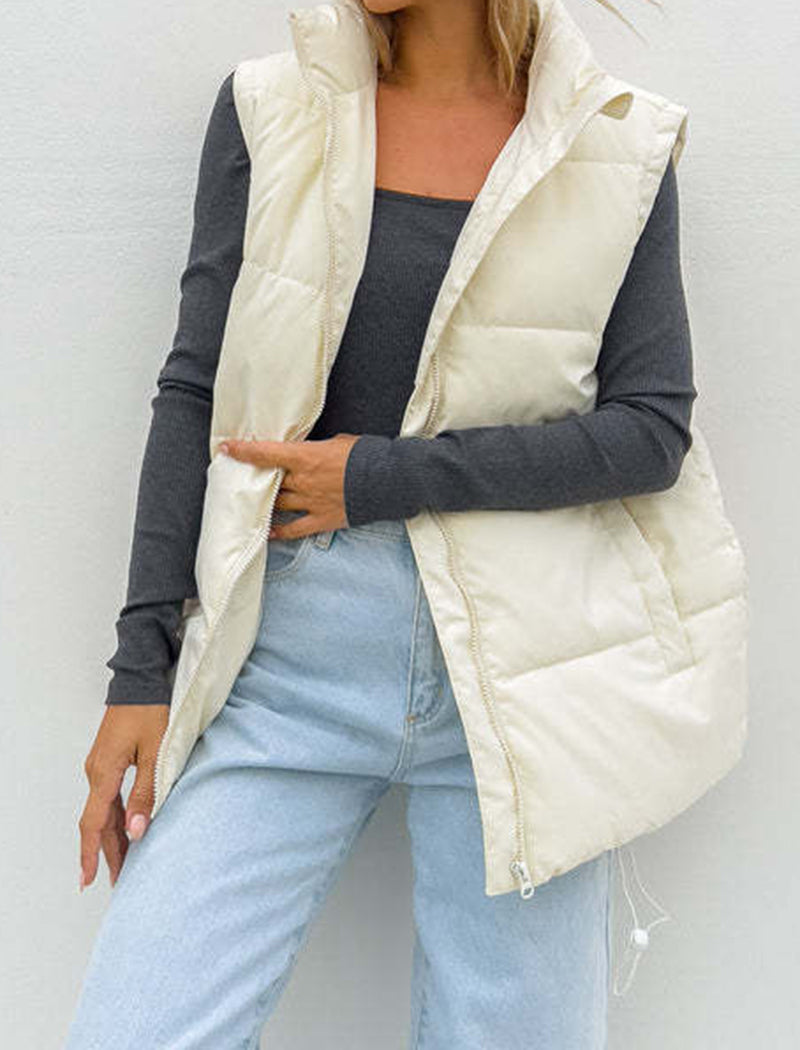 Zip-Up Puffer Cotton Drawstring Vest