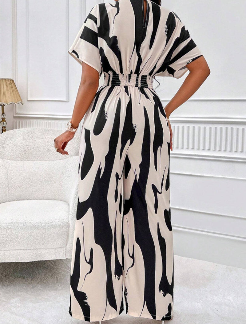 Abstract Print V-Neck Jumpsuit