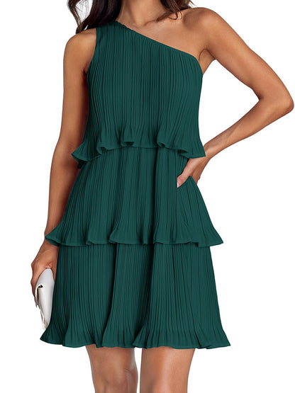 Pleated One-Shoulder Dress