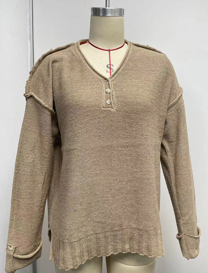 Casual Henley Knit Sweater